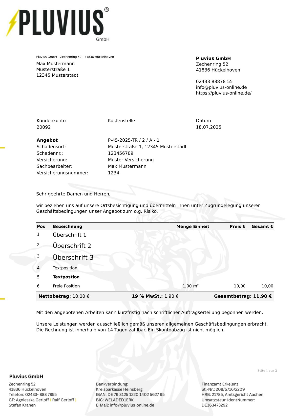 PDF-Vorlage: Angebot Standard