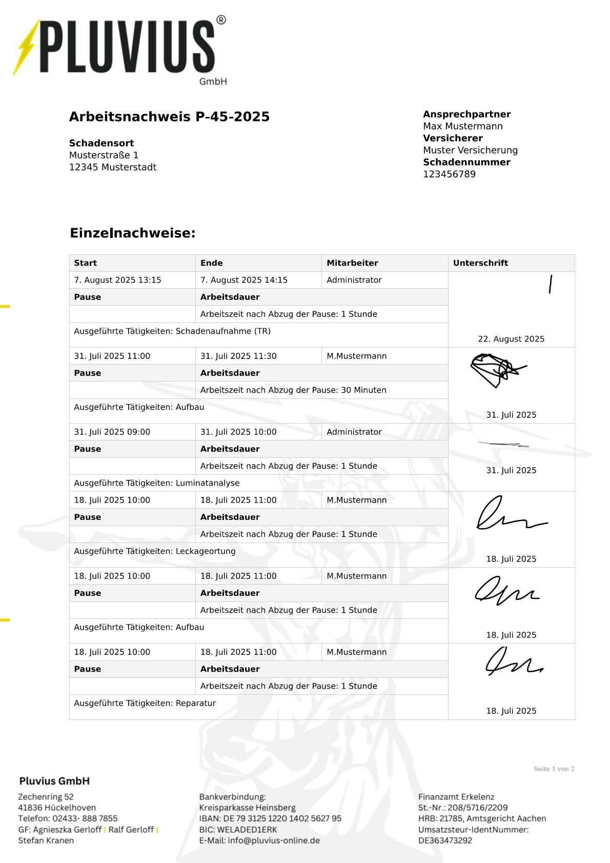 PDF-Vorlage: Arbeitsnachweis Standard