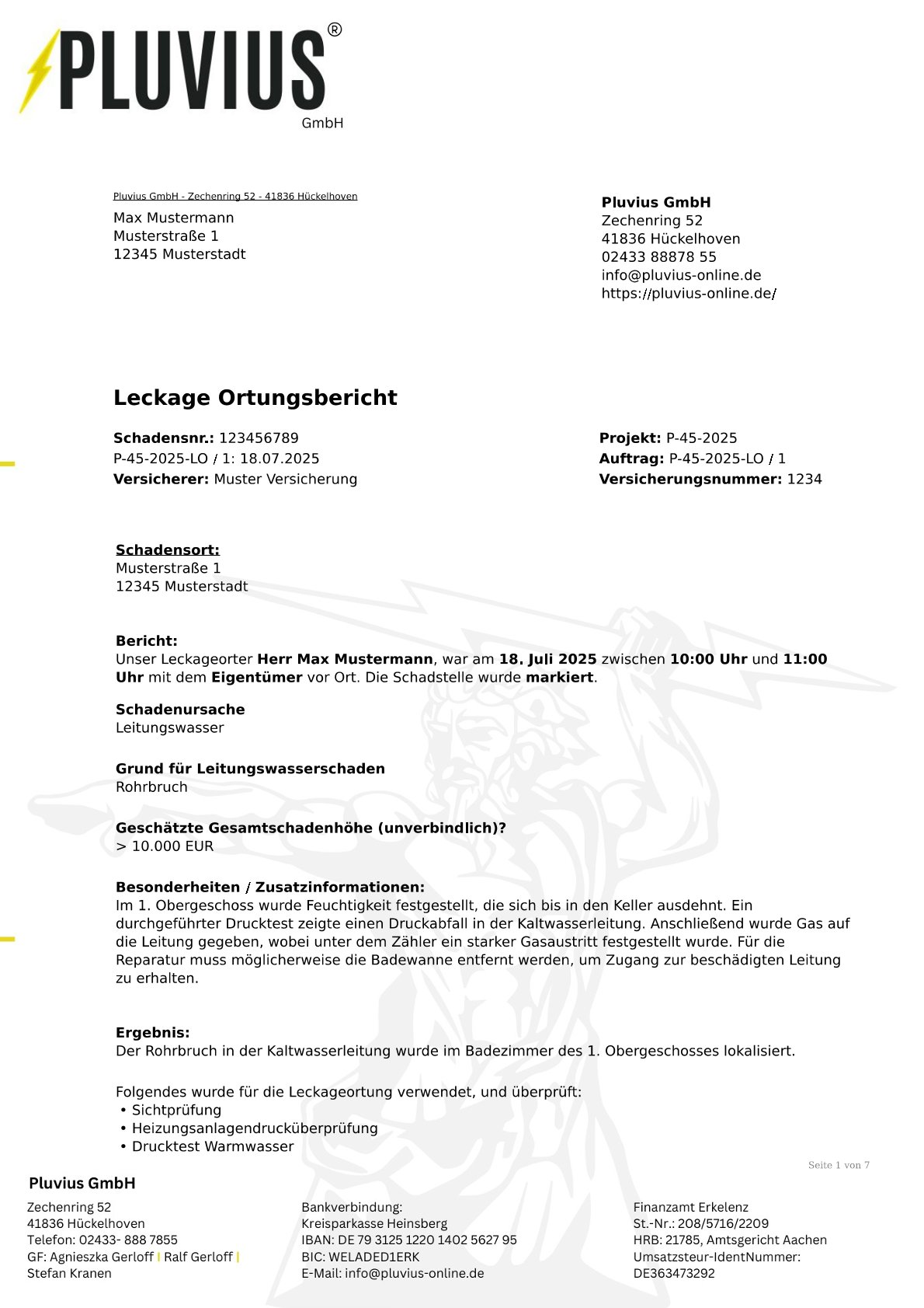 PDF-Vorlage: Leckageortungsbericht Standard