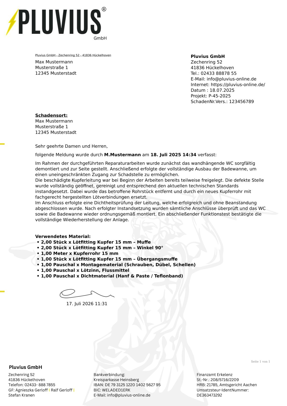 PDF-Vorlage: Reparaturbericht Standard