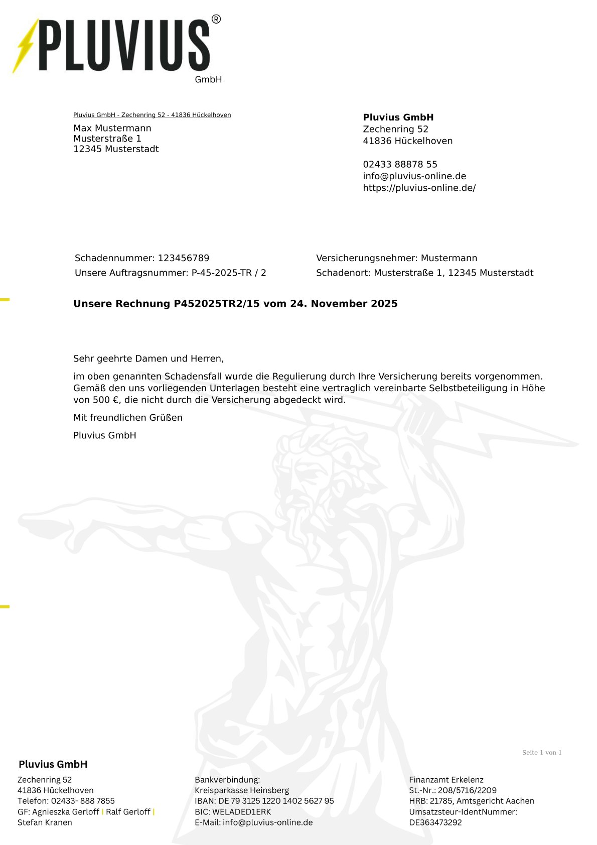 PDF-Vorlage: Selbstbeteiligung Standard